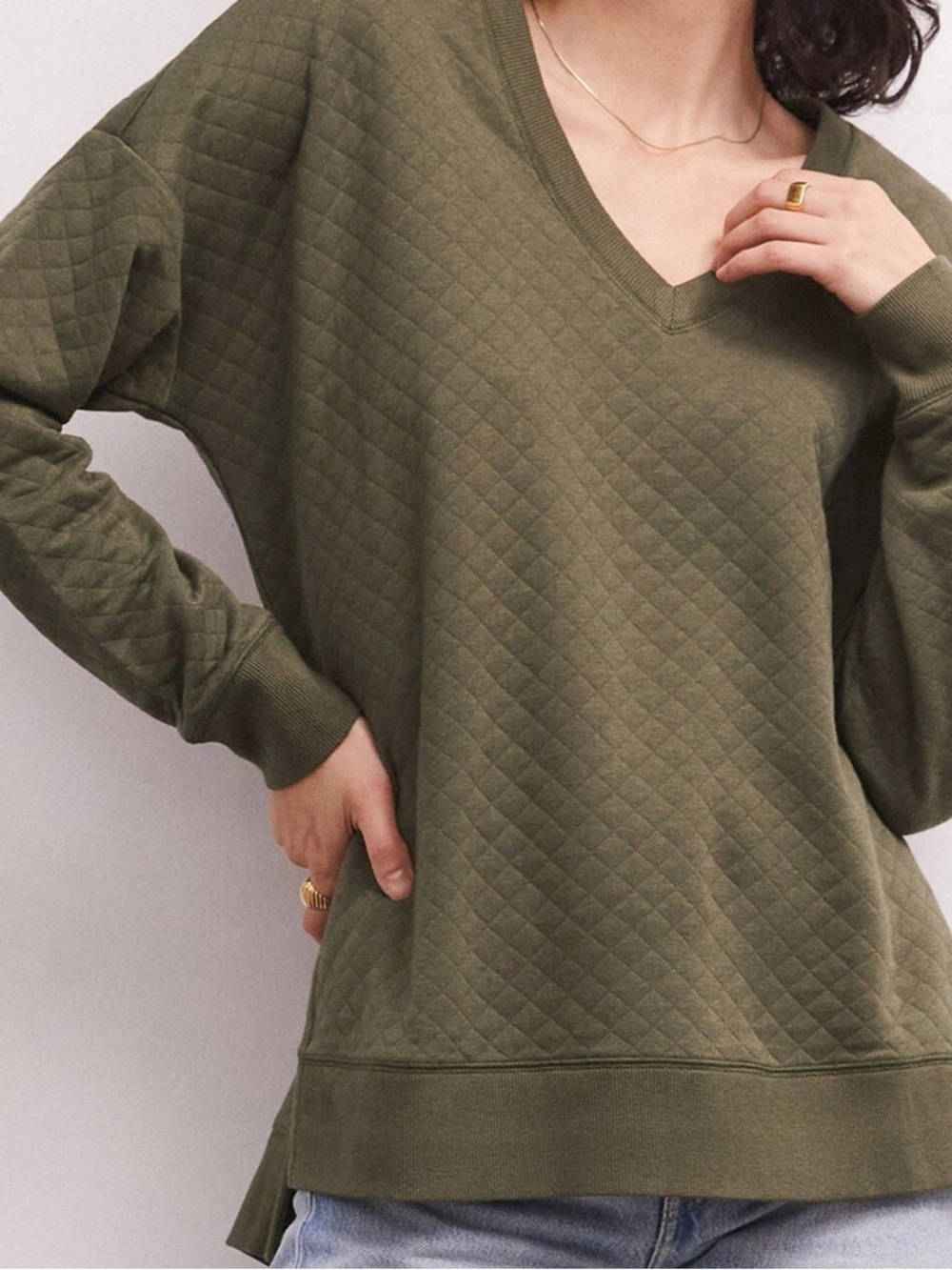 NWT Z Supply Quilted Modern V-Neck Weekender Pullover in Kelp sz Small